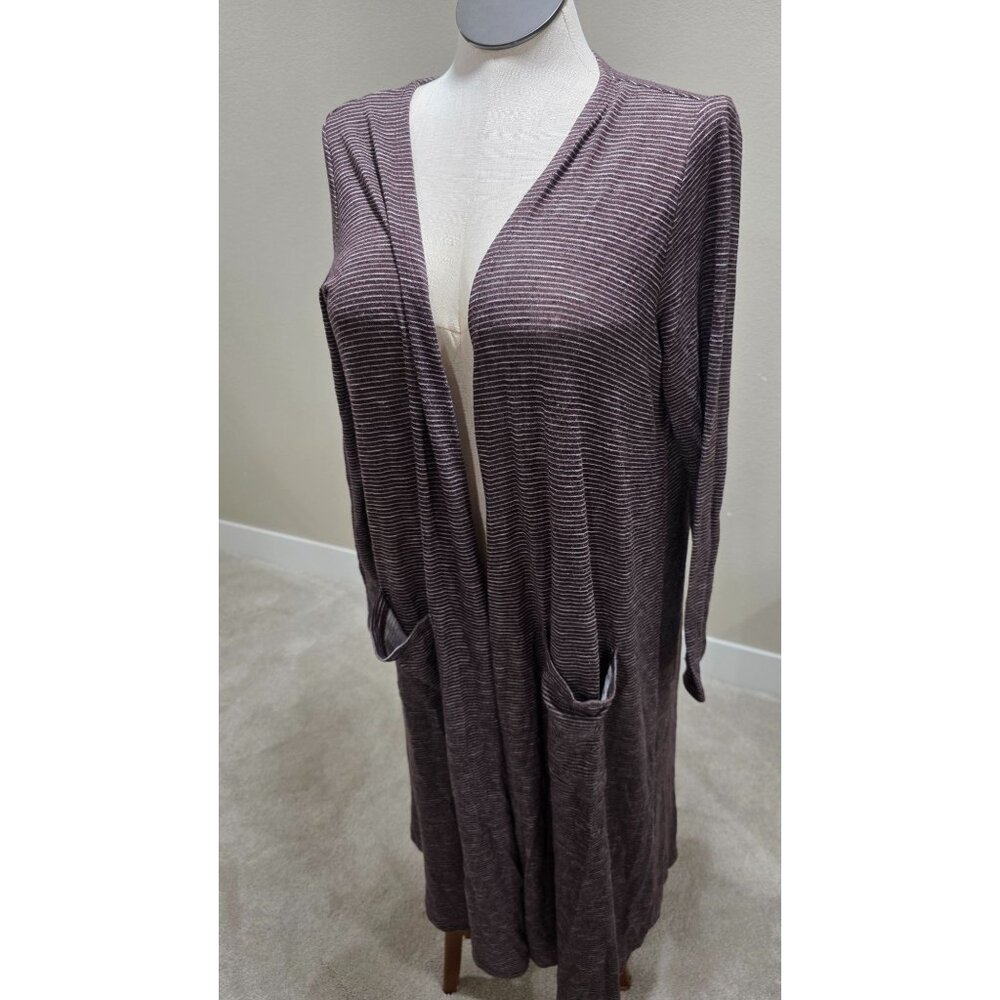 LuLaRoe Womens Long Open Cardigan With Pockets Ribbed Knit Plum Size L